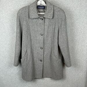 VTG Herman Kay Car Coat Womans 12 Heather‎ Gray Wool Pea 4 Button Pockets USA